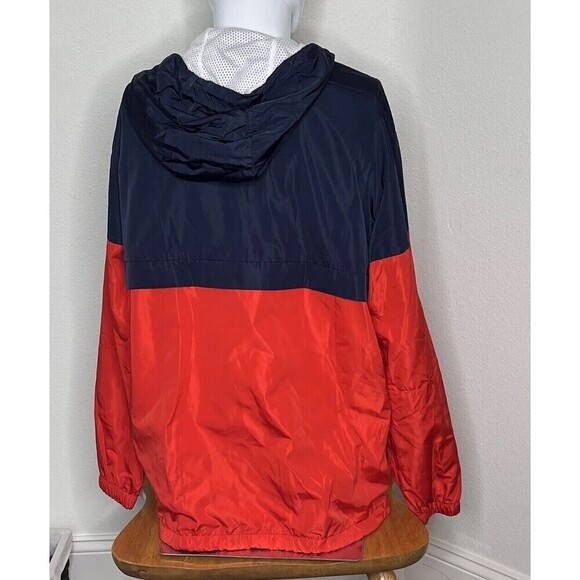 Divided Hooded Mens Red Blue Windbreaker Medium Long Sleeve Zip pullover Pocket - Picture 2 of 7